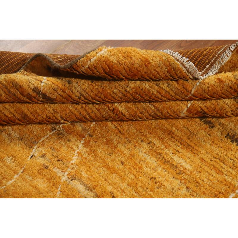 Moroccan Oriental Area Rug Hand-Knotted Orange Tribal Wool Carpet - 5'6" x 7'6"