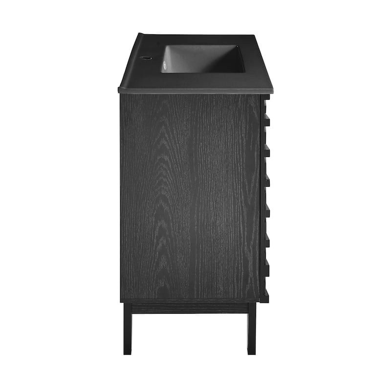 Cascade 36 In. Black Oak Bathroom Vanity With Black Ceramic Sink Top