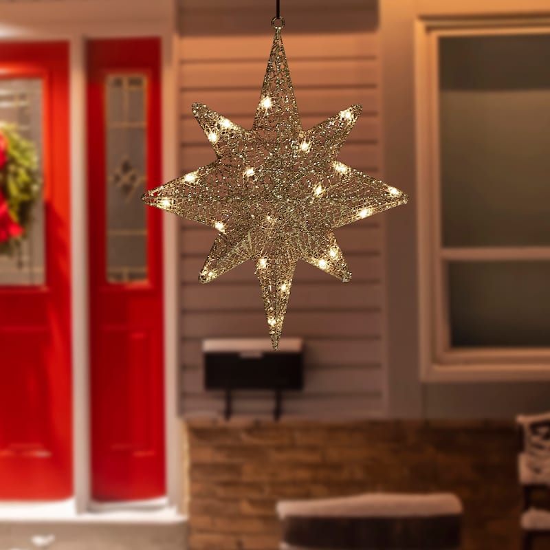 22" LED Lighted Gold Hanging Bethlehem Star Outdoor Christmas Decoration