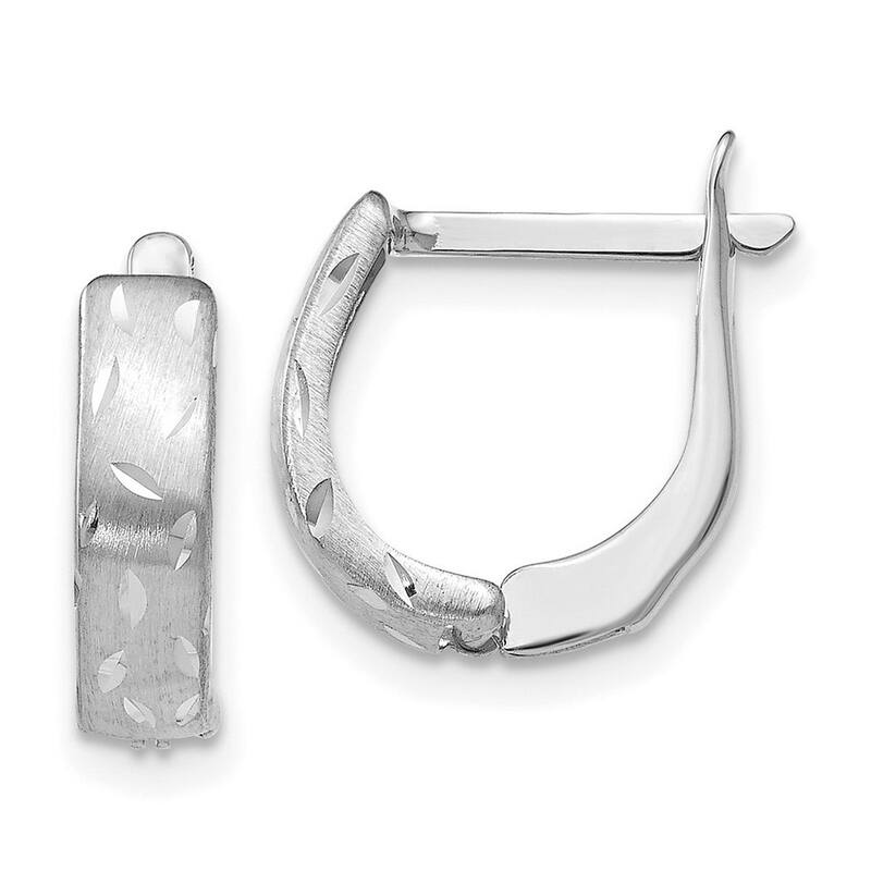 Curata 14k White Gold 12.5x3.5mm Brushed Sparkle Cut Hoop Earrings