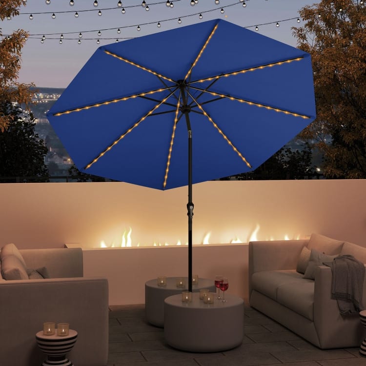 Polyester Metal Solar Patio Umbrella with LED Lights