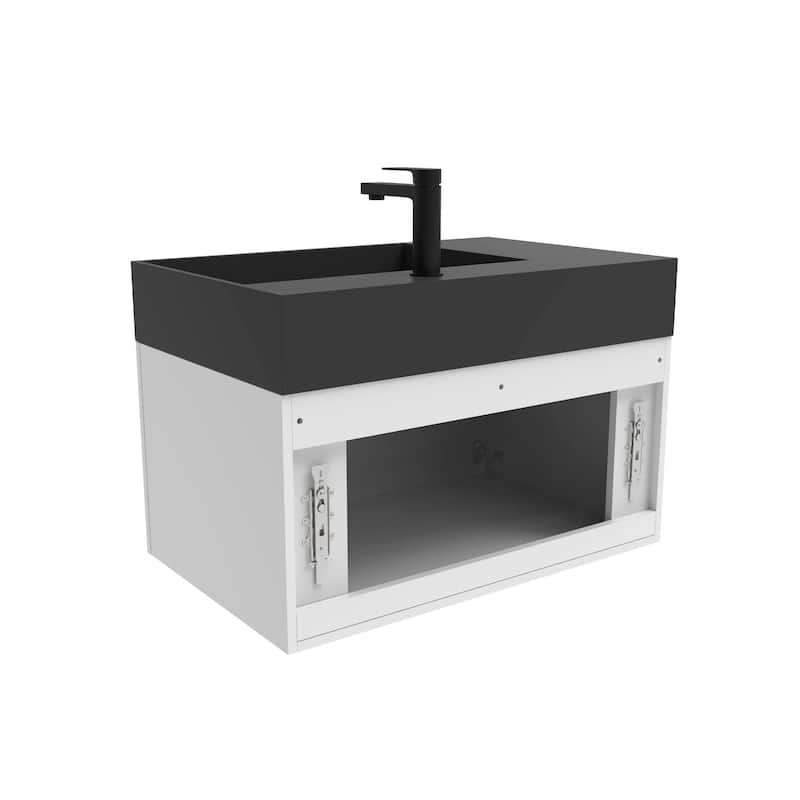 Amazon 30" Wall Mounted Bathroom Right Basin Vanity Set w/ Black Top
