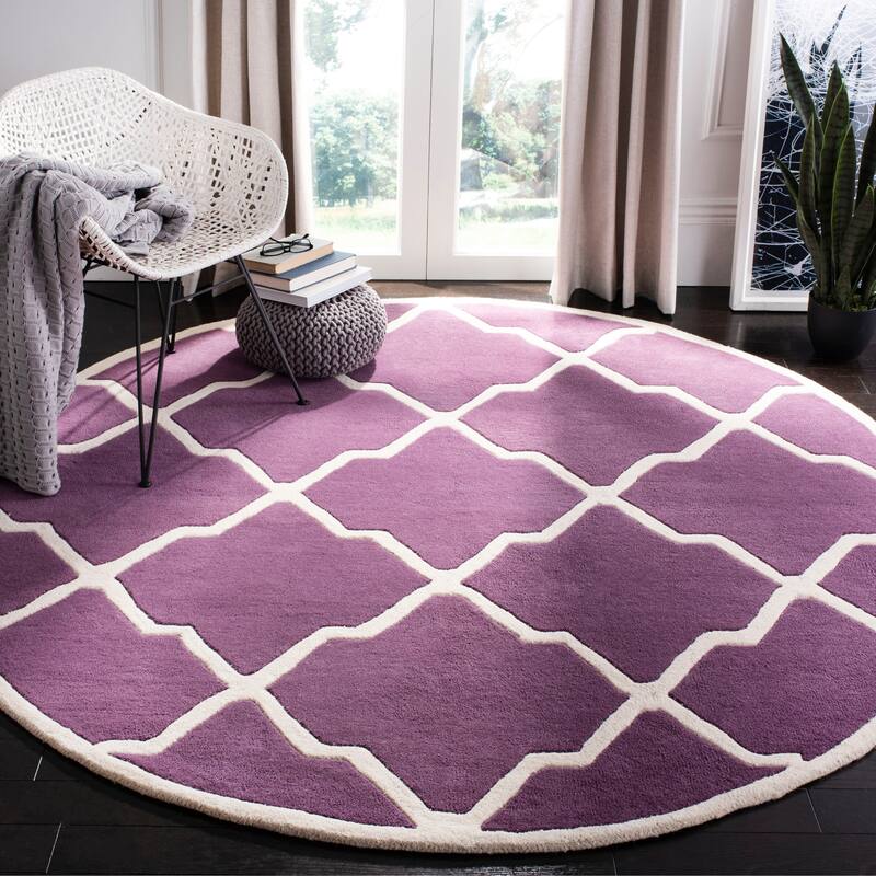SAFAVIEH Handmade Chatham Rinske Modern Moroccan Wool Rug - 7' Round - Purple/Ivory