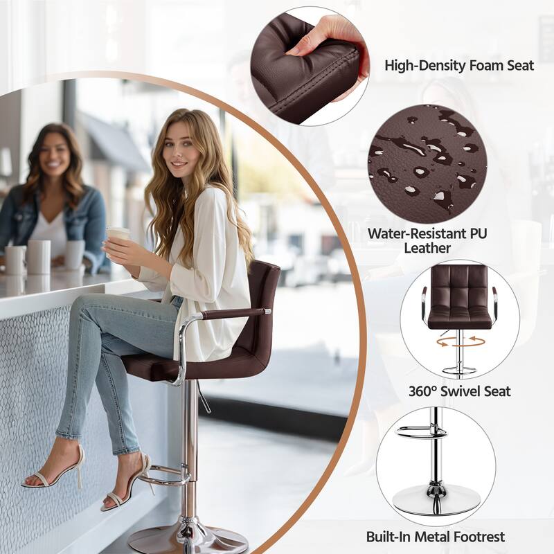 Yaheetech Bar Stools with 360-Degree Swivel and Adjustable Height- Set of 2