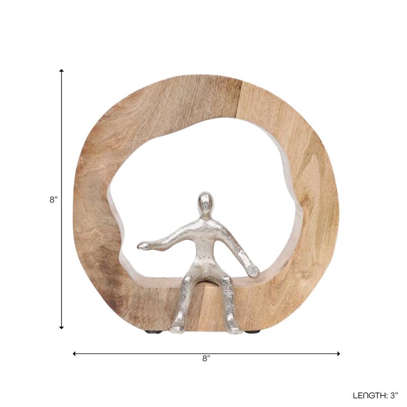 Decorative Figurine on Round Wooden Stand Sculpture