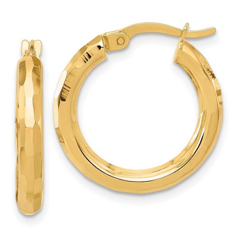 Curata 14k Yellow Gold Polished and Sparkle Cut Hoop Earrings - 21.75x20.4mm