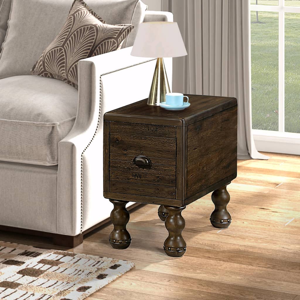 23.6" Rectangle Narrow Side Table with Drawer, Vintage Nightstand