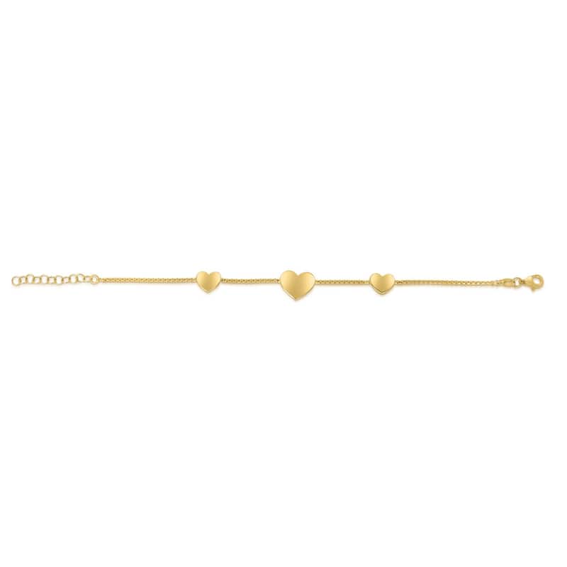 Curata 925 Sterling Silver Yellow Gold Plated Hearts Station Necklace
