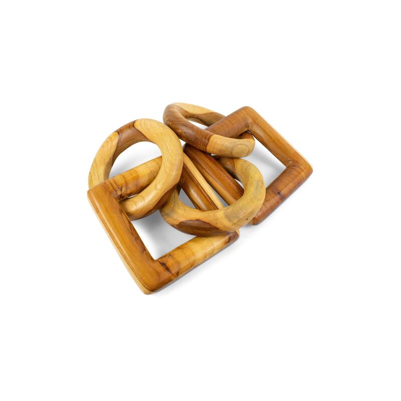 Wood Chain Link Sculpture – Hand Carved 2 Round 1 Square Link Decor, Rustic Modern Accent