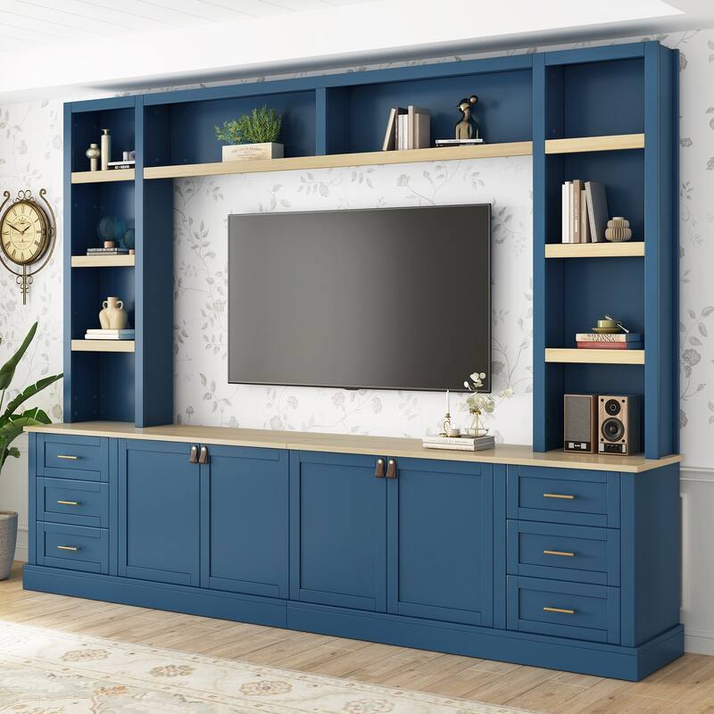 4-Piece Entertainment Center Wall Unit Set with Bridge for TVs Up to 70'', TV Stand W/Adjustable Shelves, Large Media Console