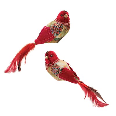 Jeweled Tapestry Bird Christmas Clip Ornaments - 13.25" - Set of 4