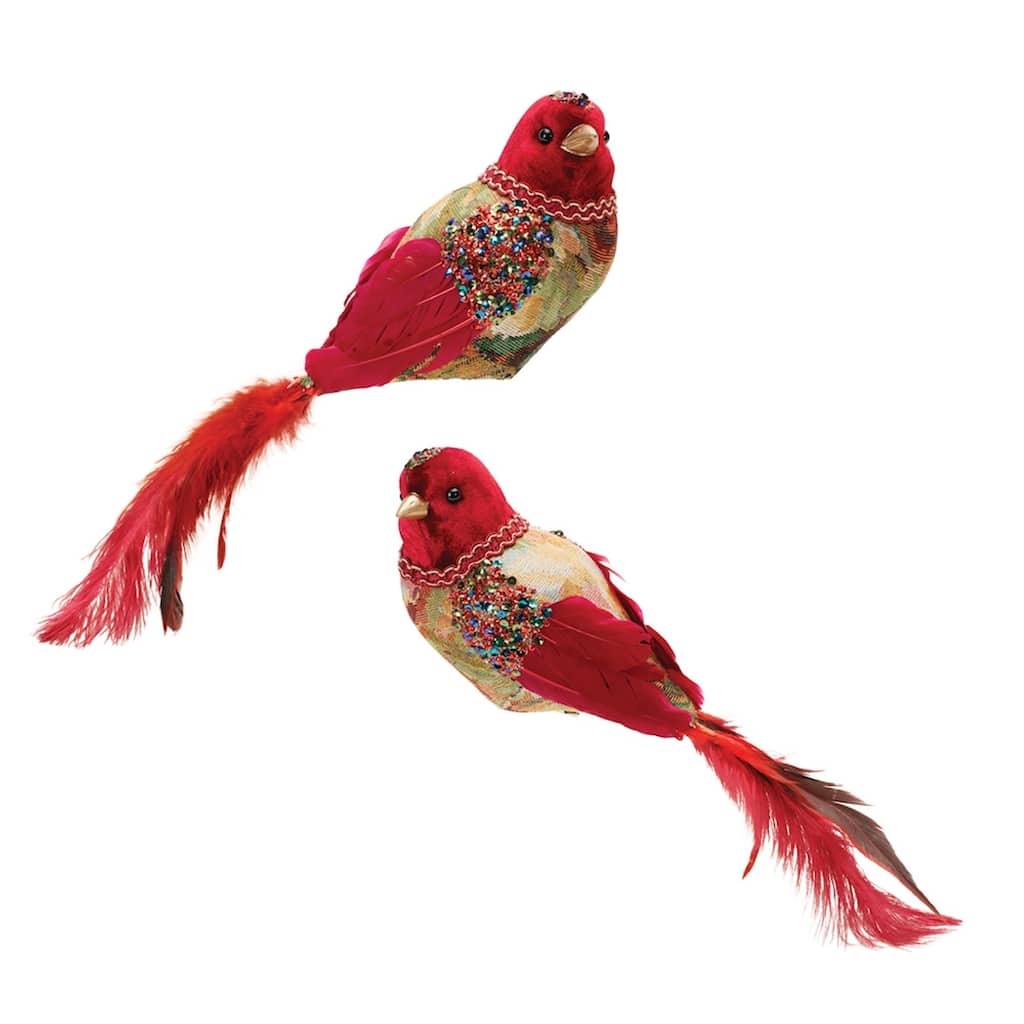 Jeweled Tapestry Bird Christmas Clip Ornaments - 13.25" - Set of 4