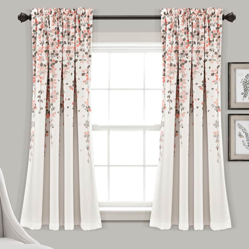 Lush Decor Weeping Flowers Room Darkening Curtain Panel Pair - 52"W x 63"L - Blush & Gray