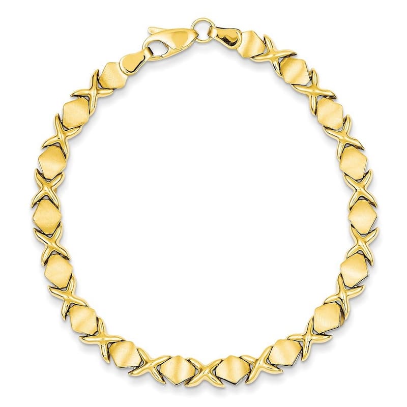 Curata 14k Yellow Gold Polished and Brushed Fancy X 7 inch Stampato Bracelet