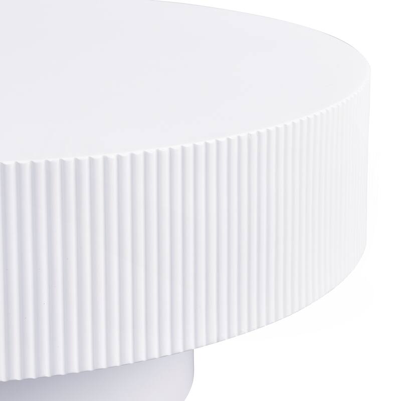 Round Coffee Table with 6.8" Thick Tabletop, Modern Drum End Table - White