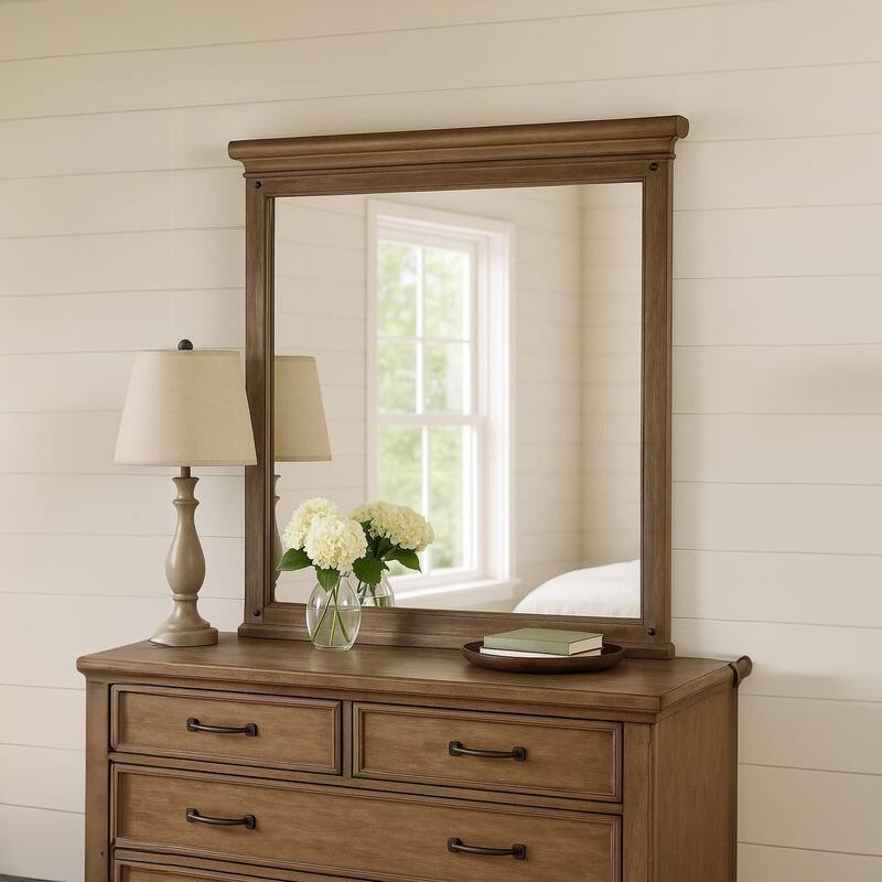 Merry Dresser Mirror, Brown Solid Wood, Rectangular 36x49 Frame