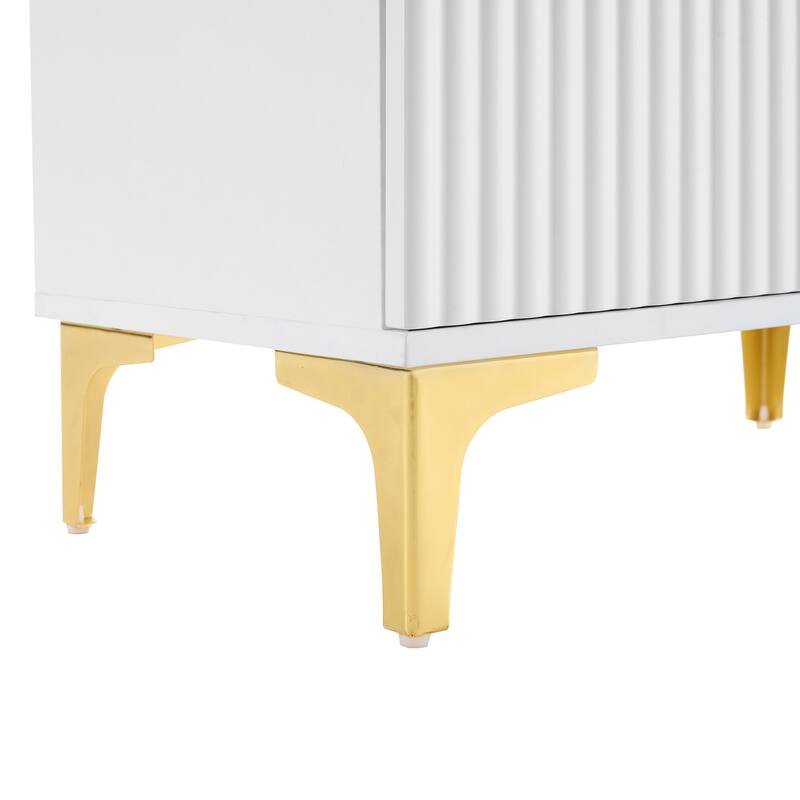 Modern Hall Tree, Wood Coat Rack with 8 Gold Hooks and Legs, Entryway Upholstered Bench with Adjustable Shelves & Doors