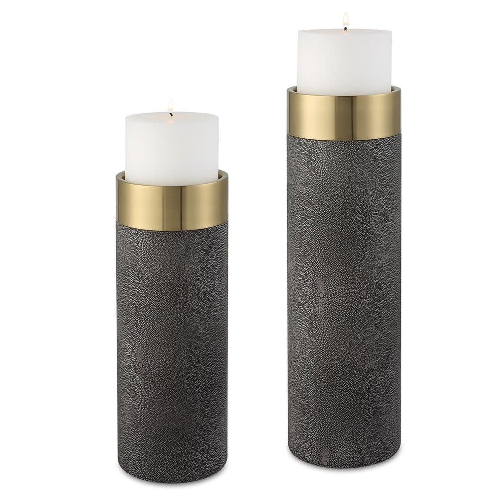 Uttermost 18061 Wessex Metal Table Pillar Candle Holder - Set of 2 - Antique Brushed Brass / Gray