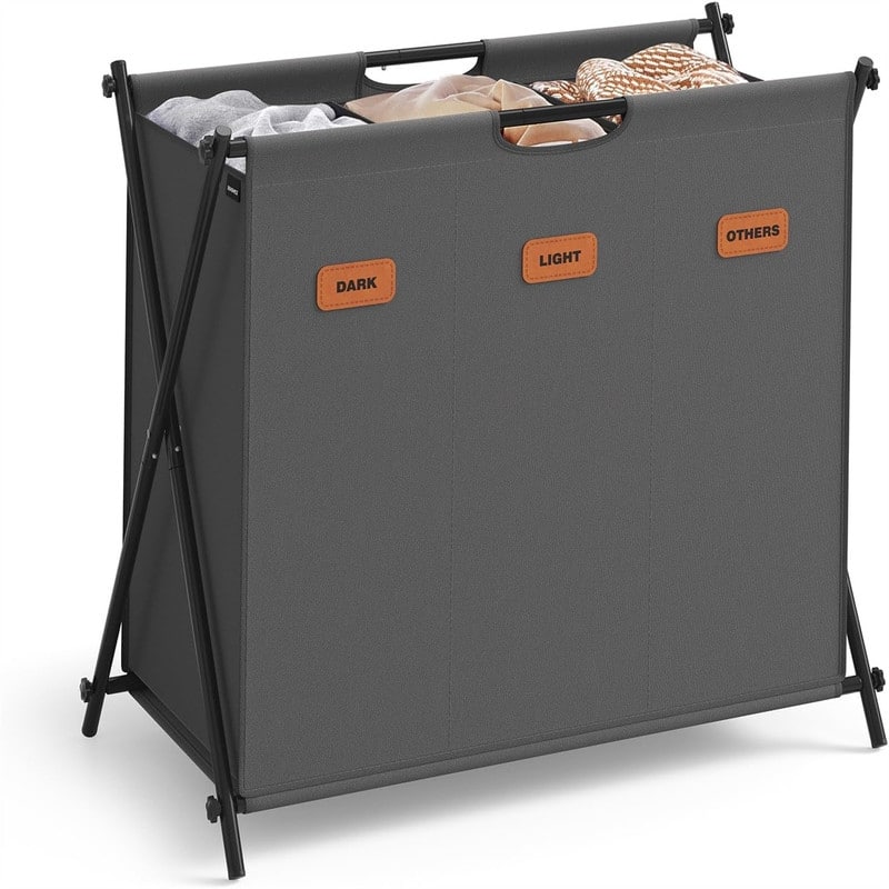 35.7 Gal. Laundry Sorter 3 Sections, - Slate Gray - 27.56"L x 15.75"W x 25.98"H