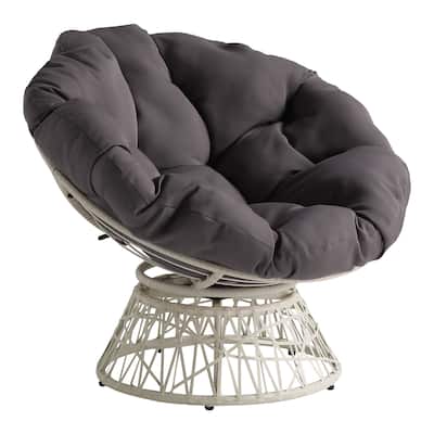 OS Home and Office Furniture Model BF25296CM-GRY Papasan Chair with Grey Round Pillow Cushion and Cream Wicker Weave