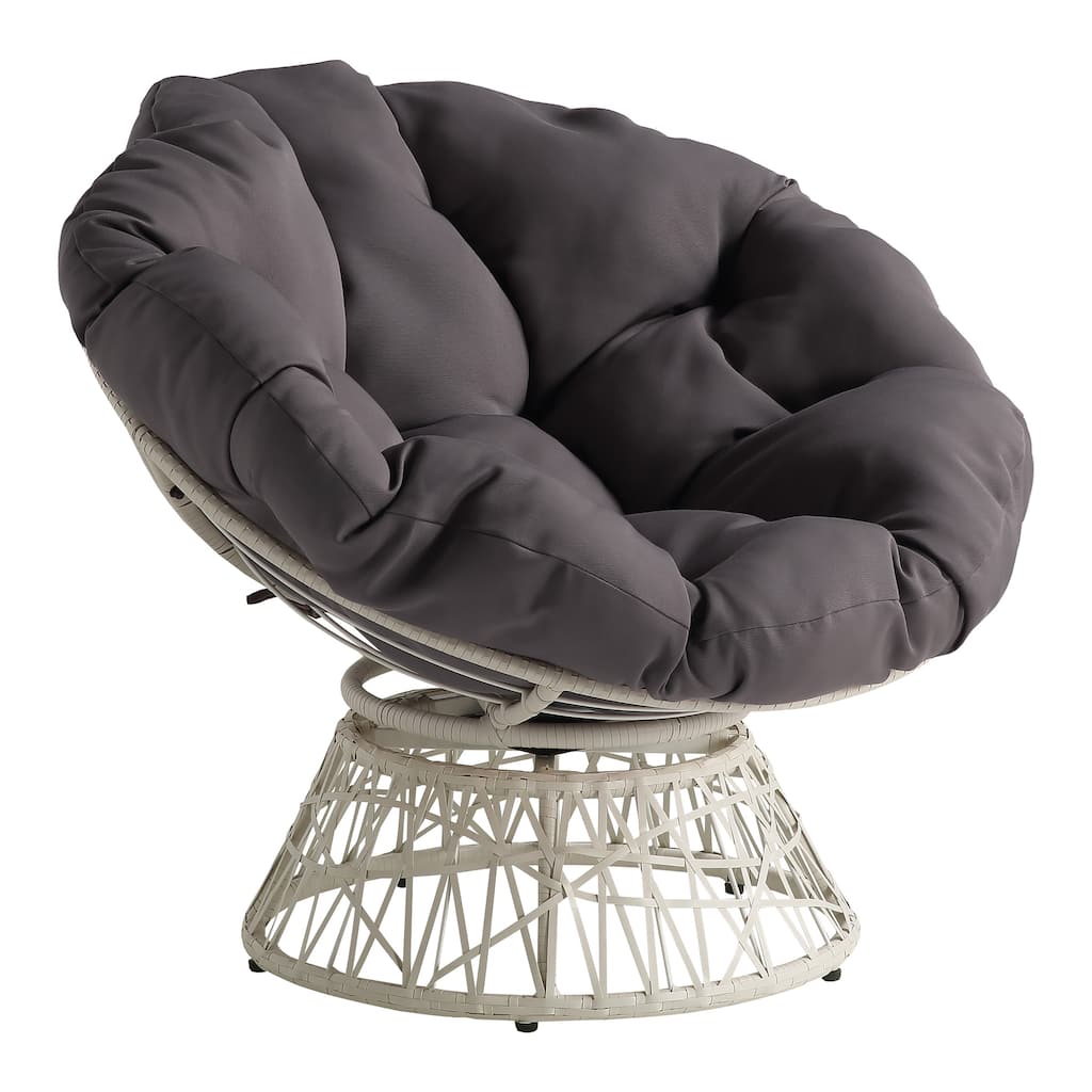 OS Home and Office Furniture Model BF25296CM-GRY Papasan Chair with Grey Round Pillow Cushion and Cream Wicker Weave