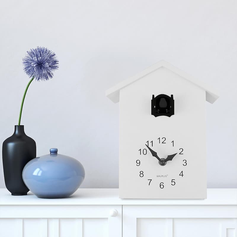 Walplus White Minimalist Cuckoo Clock Colorful Window 4 Changeable Birds