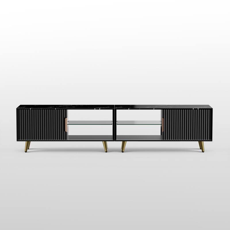 Meyreso 2-Piece Modular TV Stand and Coffee Table Set with Wave Pattern Doors & Adjustable Glass Shelf - 78 inches