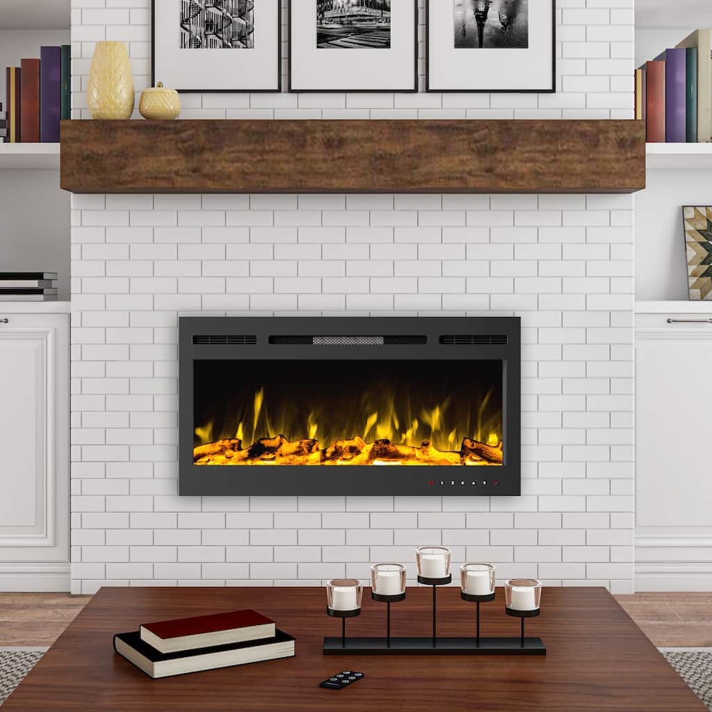 Hastings Home 36-Inch Electric Fireplace, Black - 36" x 21.5" x 5.5"