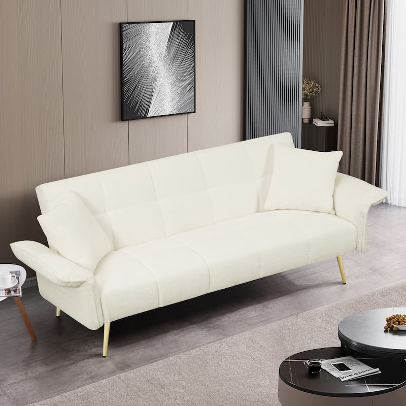 Beige Teddy Fleece Convertible Futon Sofa Bed