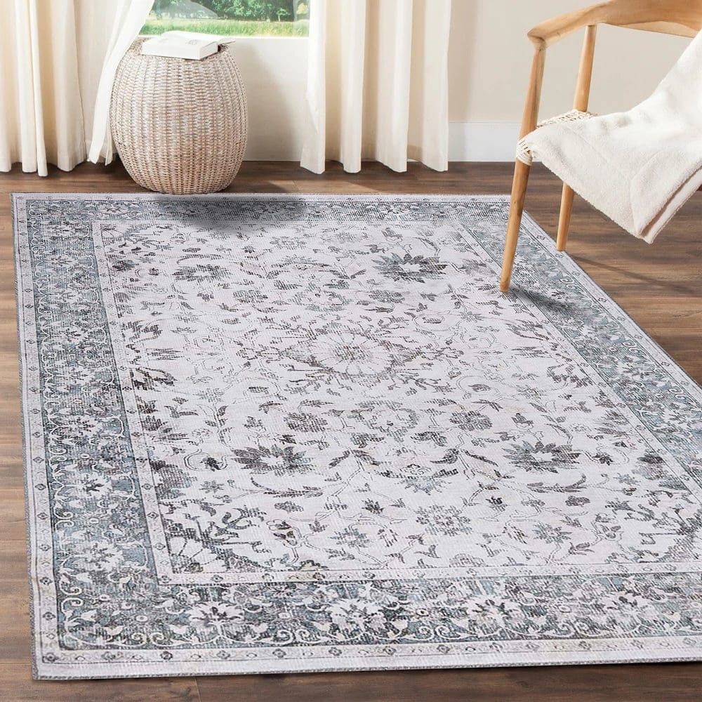 Superior Agra Floral Scroll Border Indoor Area Rug or Runner