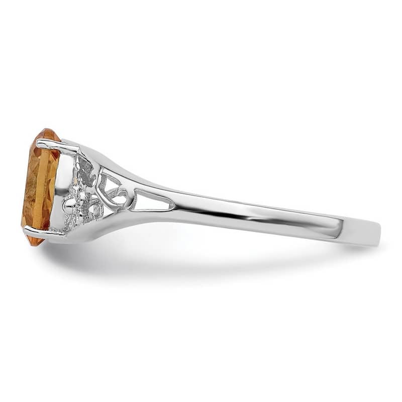 Curata 925 Sterling Silver Oval Polished Open back Citrine ring