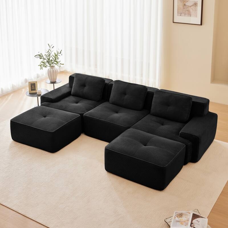 117.3" Minimalist Corduroy Modular Sectional Sofa with Ottomans for Living Room