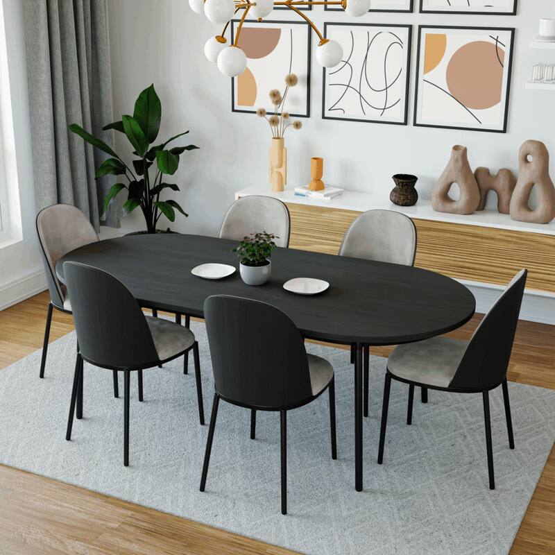 Dining Chair with Upholstered Seat Side Chair with MDF Wood Frame in Steel Set of 4