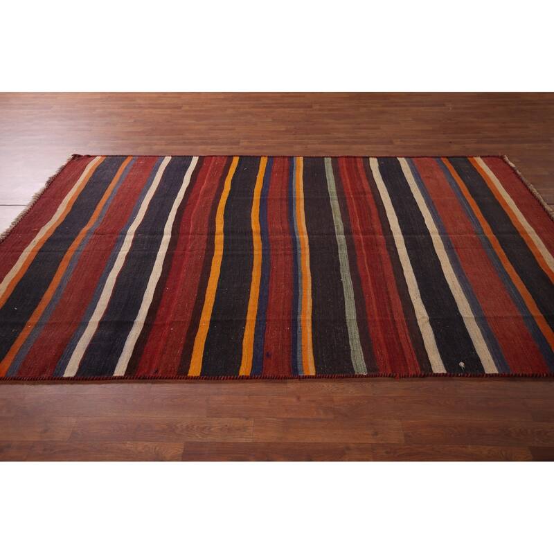 Striped Kilim Persian Area Rug Hand-Woven Wool Carpet - 5'9"x 8'8"