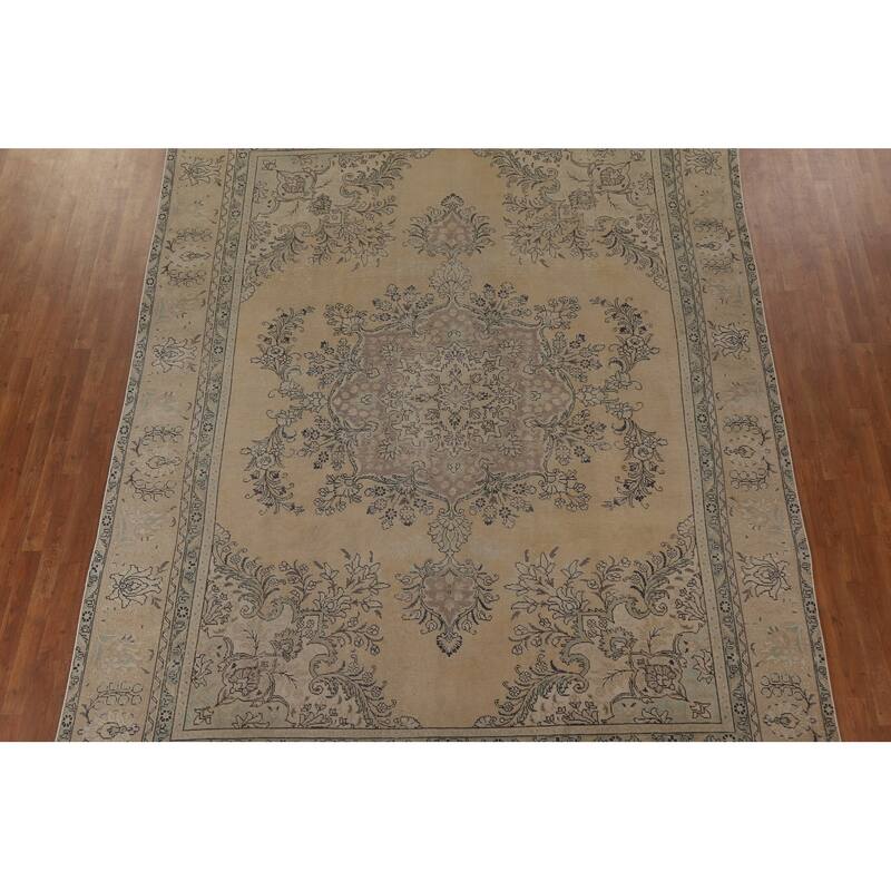 Distressed Tabriz Persian Vintage Area Rug Handmade Wool Carpet - 9'6" x 12'9"