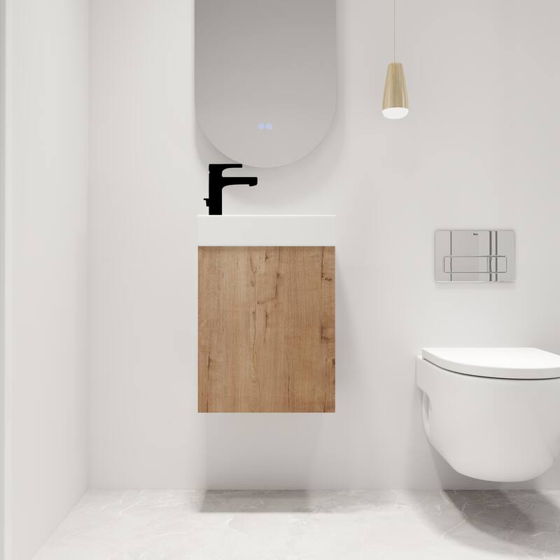 Malwee 16" Floating Bathroom Vanity, Wall Mounted Bathroom Vanity with Resin Sink,Soft Close Door and Side Shelf