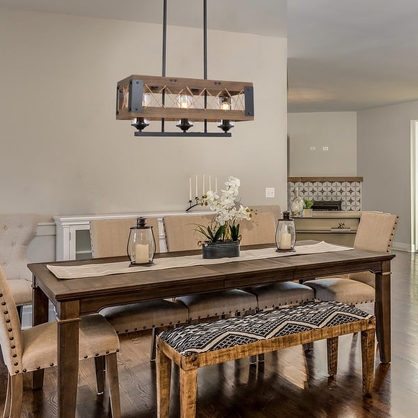 slide 2 of 8, The Gray Barn 3-light Rectangle Box Distressed Wood Chandelier Pendant - 23.5"x 10.25"x 50.4"