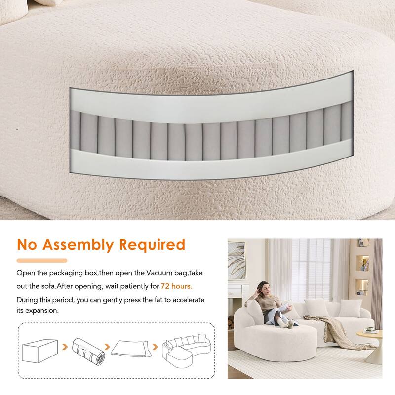 98.8" Boneless L-Shaped Sectional Sofa with Curved Chaise, Modular Chenille Compression Couch with 30D Foam for Living Room