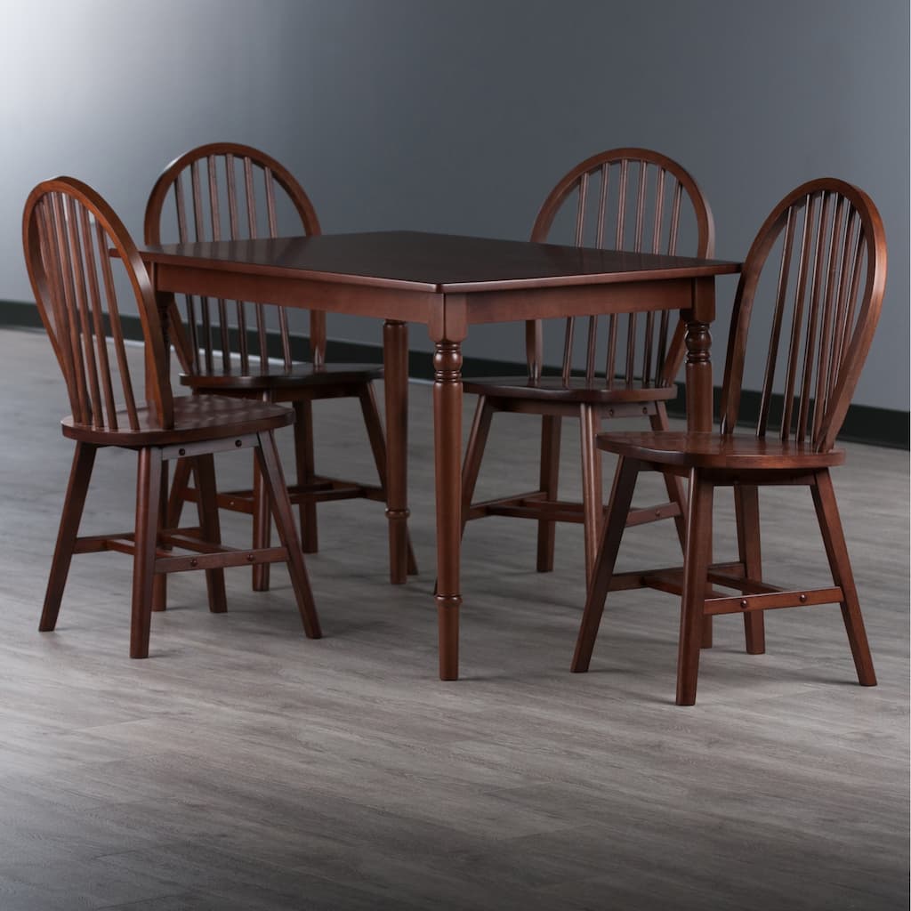 5-Piece Rectangular Dining Table with Windsor Chairs - 47.25" - Walnut Brown