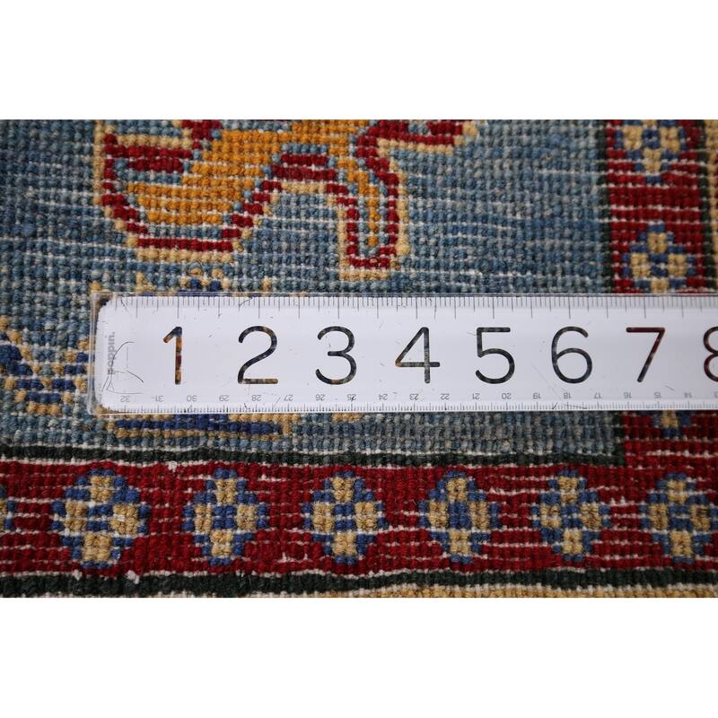 Light Blue Kazak Oriental Area Rug Handmade Geometric Wool Carpet - 3'11" x 5'10"