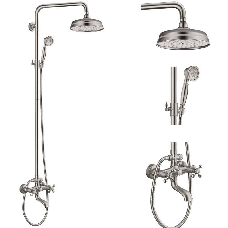 Exposed Shower Faucet Set 8 Inch Rain Head Handheld Spray Tub Spout Wall Mount Shower