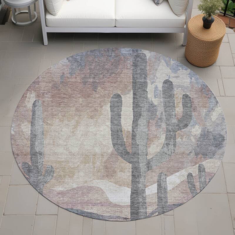 Machine Washable Indoor/ Outdoor Desert Inspiration Chantille Rug - Taupe - 8' x 8'