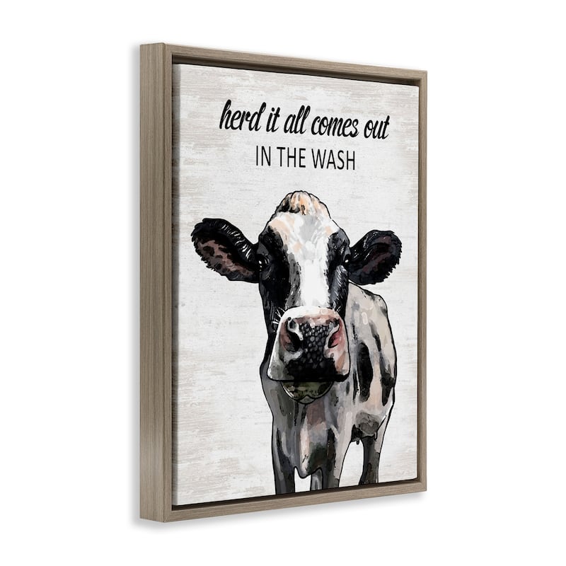 Stupell Farm Animal Laundry Pun Framed Floater Canvas Wall Art Design By Lettered and Lined