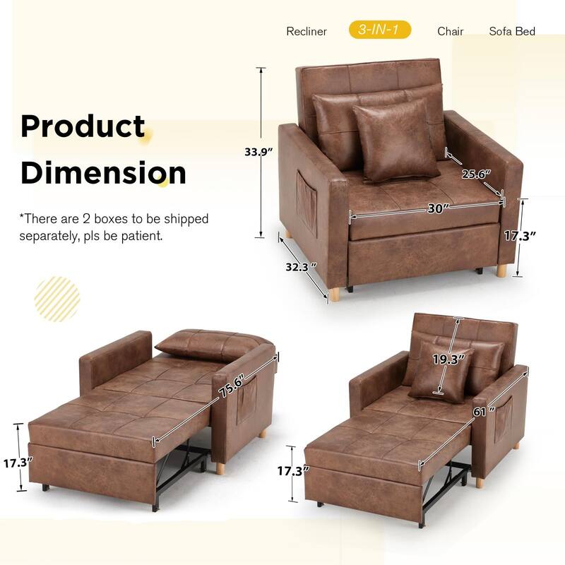 AECOJOY Adjustable Sleeper Chair Bed 3-in-1 Convertible Futon Sofa