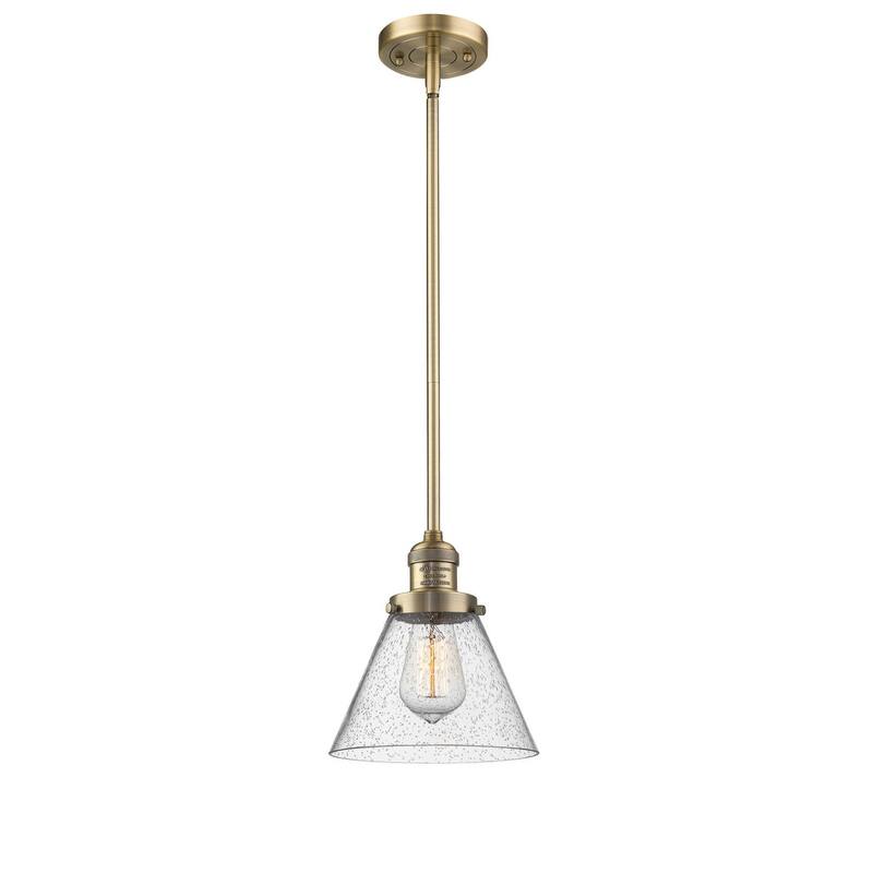 Innovations Lighting Large Cone Single Light 8" Wide Mini Pendant with - Brushed Brass / Seedy