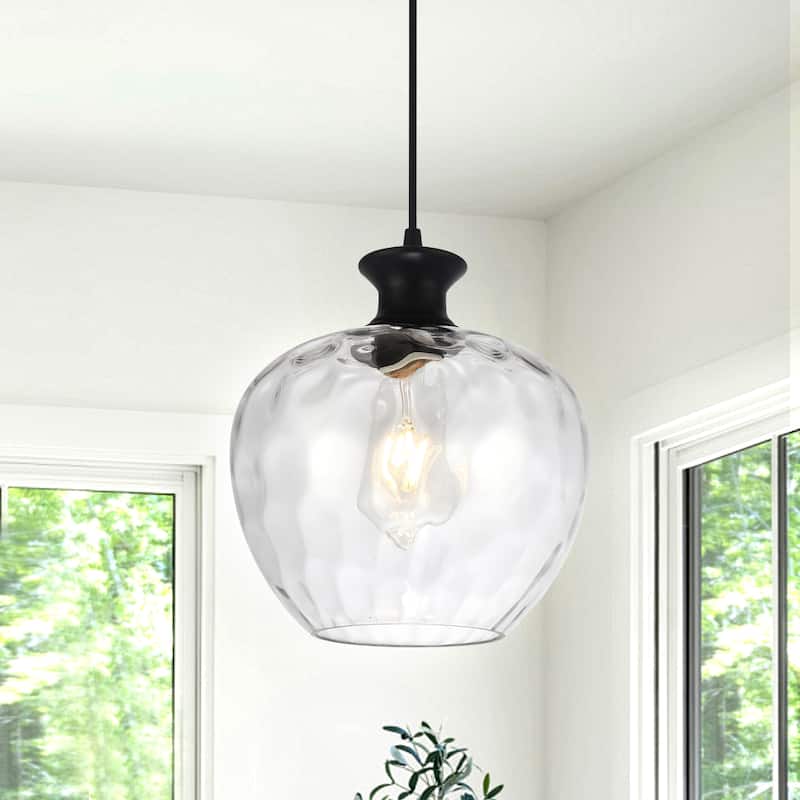 1-Light Modern Hammered clear Glass Pendant Light for Kitchen Island - N/A - Black