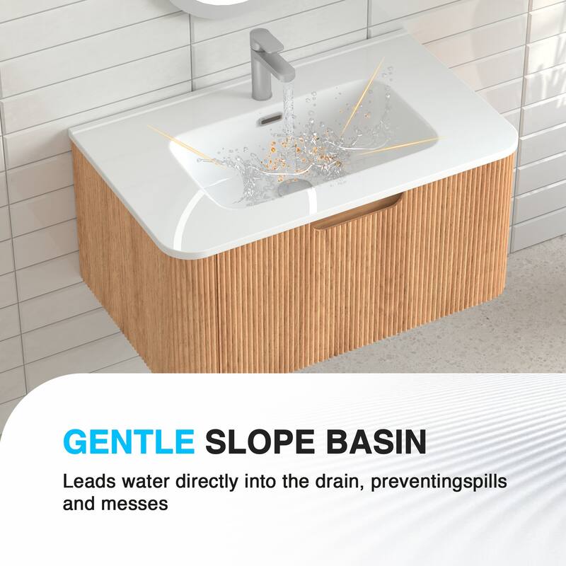 GDF Studio - Verona Floating Bathroom Vanity with Curved Edge Storage & Ceramic Basin without Faucet