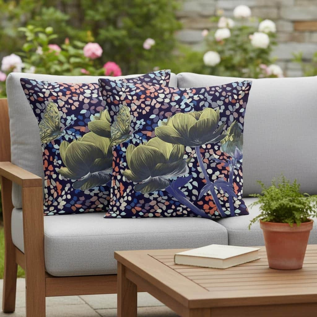 HomeRoots Set of Two 16" X 16" Pink and Purple Butterfly Blown Seam Floral Indoor Outdoor Throw Pillow