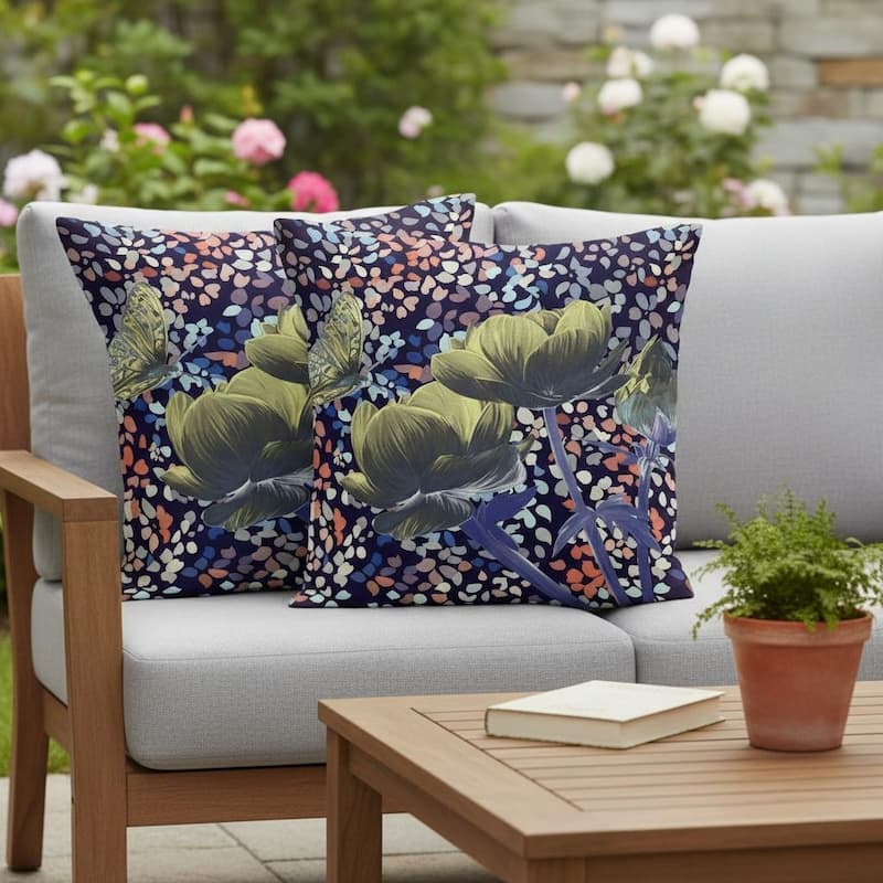 HomeRoots Set of Two 16" X 16" Pink and Purple Butterfly Blown Seam Floral Indoor Outdoor Throw Pillow - Pink/Purple - 16.00' X '16.00' X '5.00