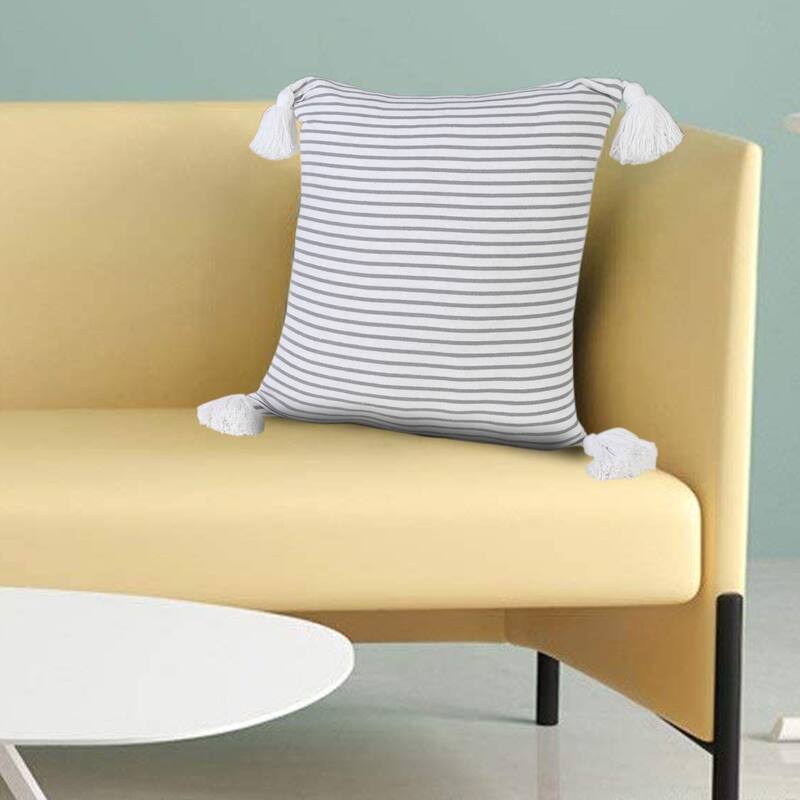 HomeRoots 20" X 20" Light Gray And White 100% Cotton Striped Zippered Pillow